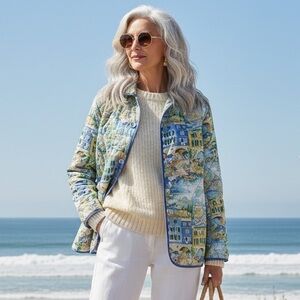 Coastal Grandma Reversible Quilted Jacket Blue Coastal Village Cotton Utility M
